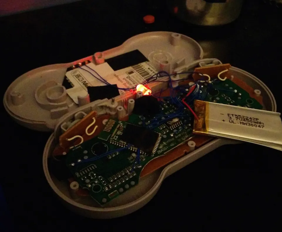 The internals of the bluetooth SNES controller.